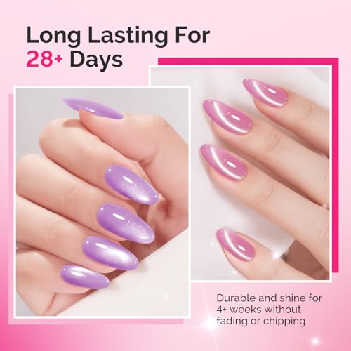 Image of MelodySusie Macaron Pink Blue Cat Eye Set Cat Eye Gel Nail Polish Set 6 Pcs, 0.26 Fl Oz Glitter Holographic Magnetic Nail Polish with Magnet, UV Nail Polish for Nail Art Manicure Salon DIY at Home