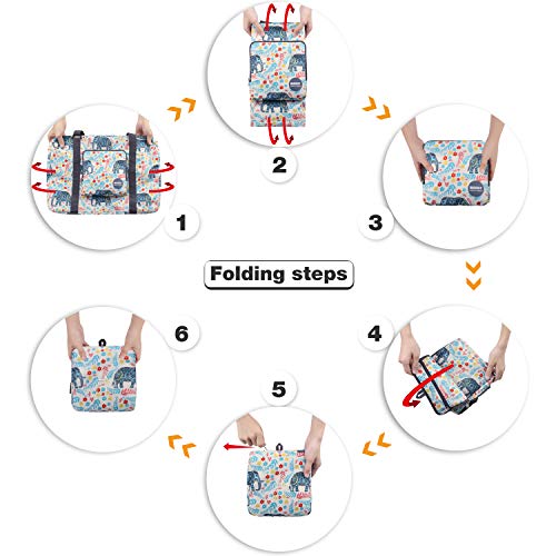Wandf Foldable Travel Duffel Bag Carryon Luggage Sports Gym Weekend Tote Bag Water Resistant Nylon for Women (A-Elephant)