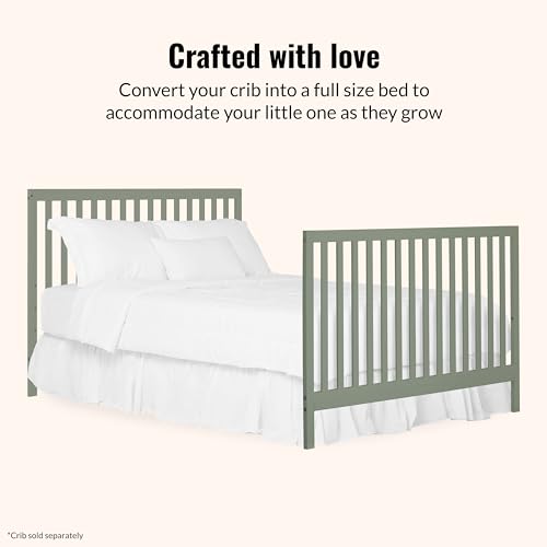 Image of Dream On Me Universal Crib to Full Size Bed Conversion Kit, Solid Wood Bed Rails for Select Convertible Cribs, Strong & Stable Support, Meadow Green