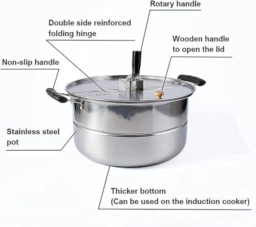 Máquina comercial de palomitas de maíz de acero inoxidable, olla de gas antiadherente para palomitas de maíz fáciles de reventar a mano
