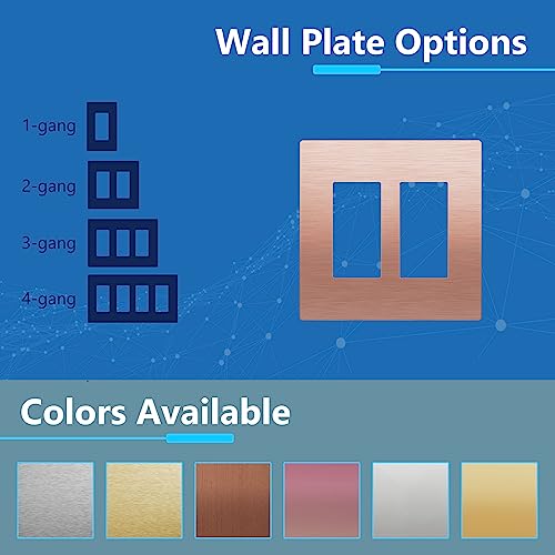 Image of LIDER Double Decorator Metal Wall Plate, Temperature and Impact Resistant, Screwless Cover, Modern Upgrade, Mid-Size 2-Gang 4.88 inch x 4.92 inch, UL Listed, Stainless Steel, Brushed Rose Gold, 1-Pack