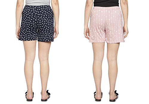 Image of Club A9 Women's Regular Fit Cotton Printed Shorts (Navy Blue, Light Pink)