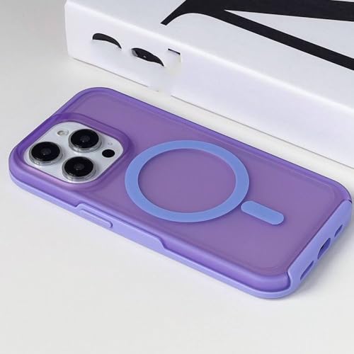 Coque de chargement sans fil iPhone 14 Pro violette avec protection magnétique givrée