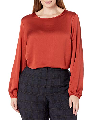 Kasper Women's Petite Long Sleeve TIE Neck Blouse, Ginger, PM