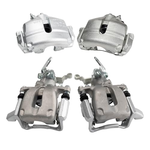 Image of TRQ Front and Rear Brake Caliper Set Zinc Coated Brackets Compatible with 2010 Volkswagen Golf 2005-2010 Jetta 2006-2009 Rabbit