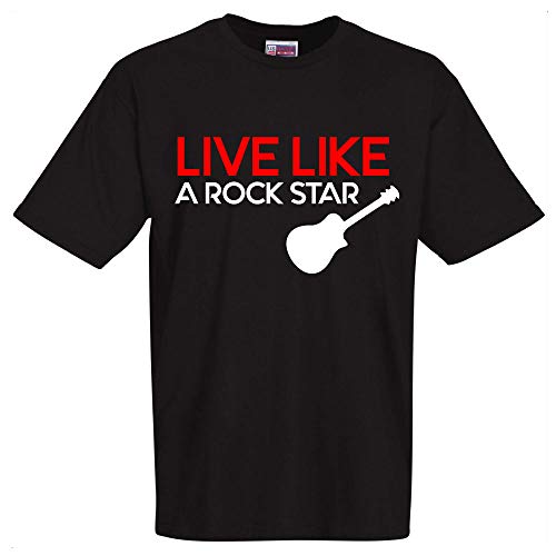 T-Shirt Noir Live Like A Rock Star avec motif imprimé résistant