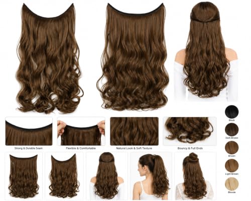 Image of Women Hair Extension Long Curly Light Brown 18 To 20 Inches Hairpiece With 5 BB Clip /Hair Extension for Women Party /Halloween /Christmas