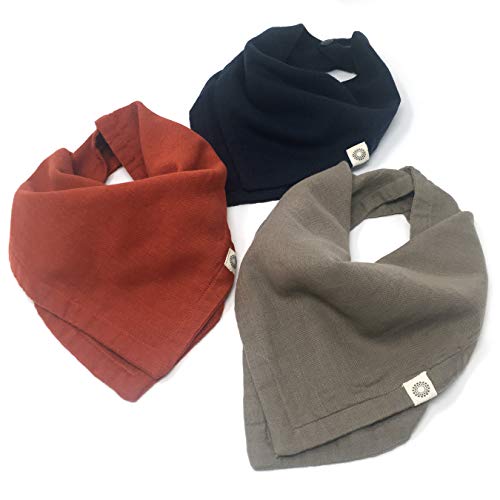 Indi by Kishu Baby - Organic Baby Bibs with Snaps - 100% Organic Cotton Muslin Bandana Scarf Bibs (Rust, Olive, Navy)