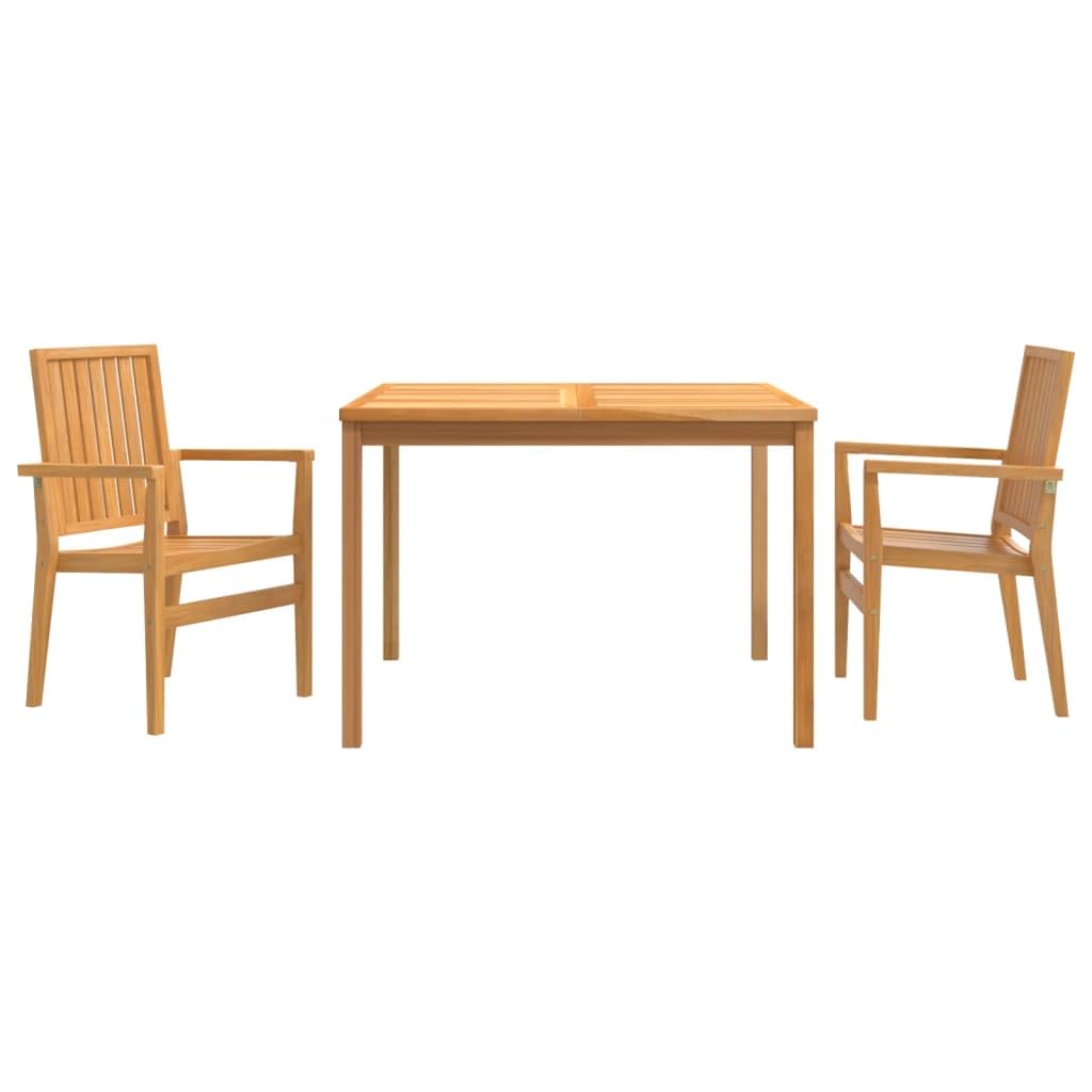 Set di mobili da giardino in teak, 110 x 110 cm, 2 sedie impilabili, salvaspazio, resistente alle intemperie