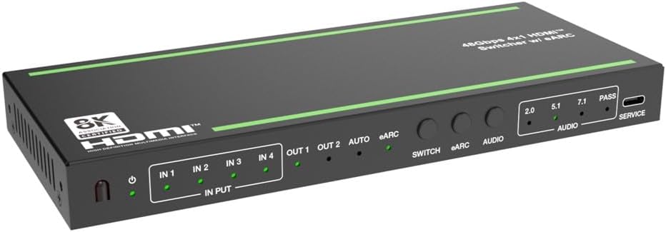 Monoprice 8K60 4x1 Video Switcher with HDMI Plus Audio Extraction CE Control IR Remote