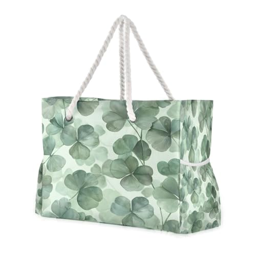 Beach Bag - Large Tote Bags for Women Leaves Green Splash Ink Shoulder Bags Zipper Waterproof Sandproof for Travel Gym Swim Daily