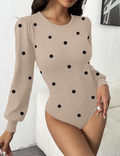 Image of Zeagoo Womens Sweaters Long Sleeve Bodysuits 2026 Fall Crewneck Puff Knit Pullover Tops
