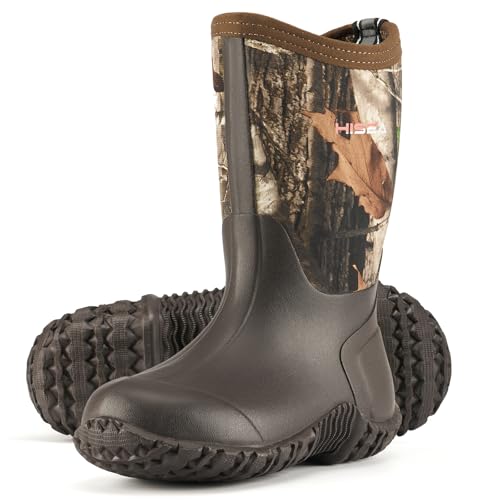 HISEA Kids Rain Boots Waterproof Neoprene Rubber Mud Boots Youth Rainboots Mid Calf Rain Shoes for...