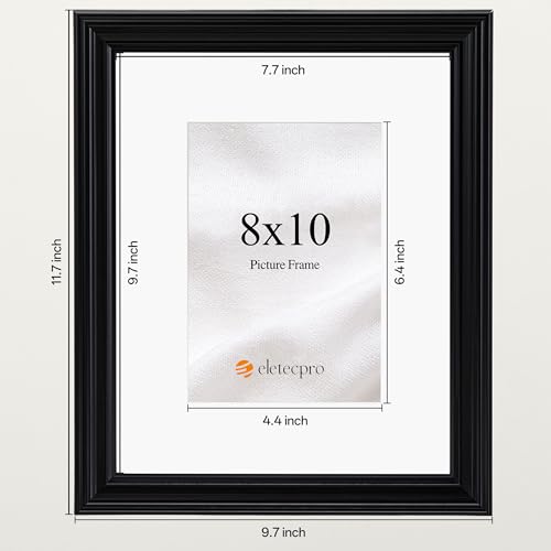 Image of eletecpro 8x10 Black Picture Frames Set of 4, Vintage Photo Frames with Clear Acrylic Cover, Gallery Wall Art Display 5x7 Photo with Mat or 8x10 without Mat for Tabletop and Wall Mount, Home Decor