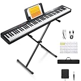 Donner Piano Keyboard 88 Keys, Beginner Digital Piano Velocity-Sensitive Keys, Portable Electric Piano with Stand, Sustain Pedal, Carrying Case and Keyboard Stickers, DEP-1