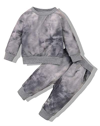 Kids Baby Boy Clothes Tops Pants Outfits Toddler Sweatshirt Long Sleeve Tie Dye Tracksuit Set Fall Grey 18-24 Months