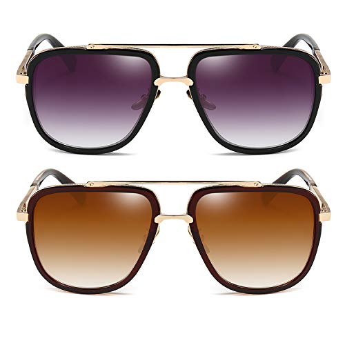 Dollger Oversized Square Aviator Sunglasses for Men Classic Retro Gold Alloy Frame Sun Glasses 2 Pack2