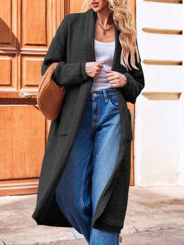 Saodimallsu Womens Open Front Long Cardigan Sweaters Oversized Chunky Fuzzy Lapel Fall 2025 Trendy Duster Sweater Coats2