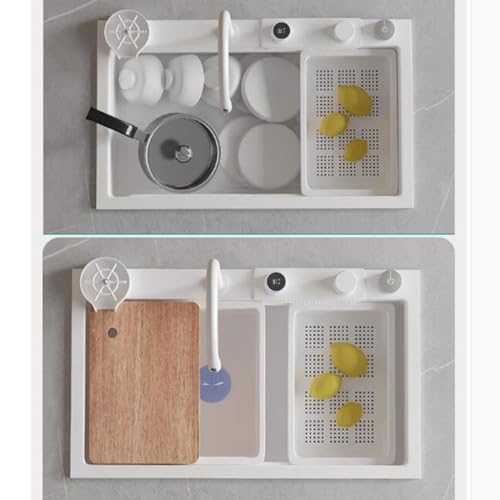 Évier de cuisine à une cuve blanc inox avec cascade 68x45 - 6