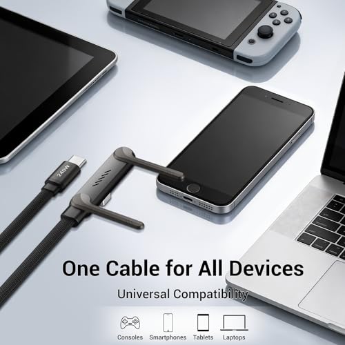 Invisible Holder Charger Cable, 240W PD Fast Charging Cable for Desk, USB-C to USB-C & USB to USB-C Cable 4.9 FT with 360° Adjustable Metal Stand, 2 in 1 Holder Charger for Gaming, Office, Home