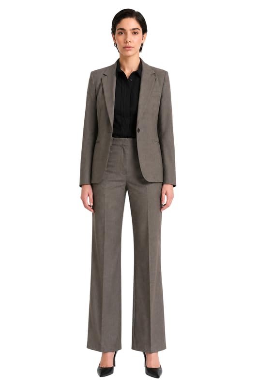 fablestreet Women Formal Blazer & Trousers | Single-Breasted Notched Lapel Blazer with Full Sleeves & High-Rise Wide-Leg Trousers | Smooth Woven Fabric for Office & Business Casual Wear-picture-22