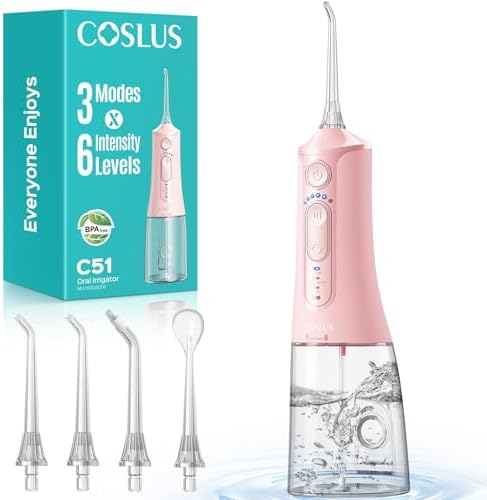 COSLUS C51 Tragbare MundduscheTestsieger 2026, 3 Modi, 6 Druckstufen | Für Zahnspangen & Empfindliches Zahnfleisch, Kompakt für Reisen, mit integriertem Düsenfach, Rosa