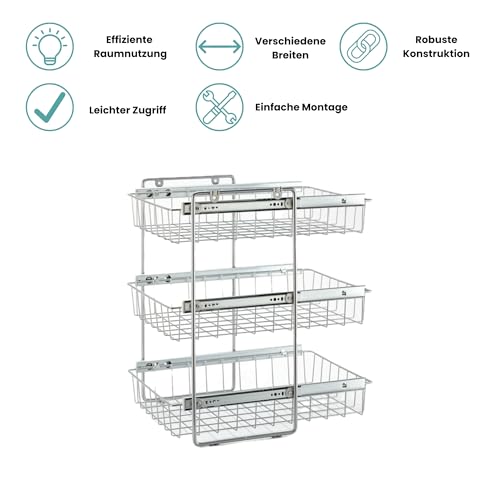 stauraum-shop Korb Kombisystem 450 mm, 3 etagig, Schrankauszug, Küche, Teleskop - 4