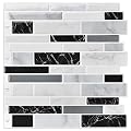LONGKING 10-Sheet Peel and Stick Tile Backsplash, Vinyl Self-Adhesive Tile Stickers for Kitchen, Bathroom, Grey Marble