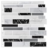 LONGKING 10-Sheet Peel and Stick Tile Backsplash, Vinyl 3D Self-Adhesive Tile Stickers for Kitchen, Bathroom, Counter Top, Marble 78