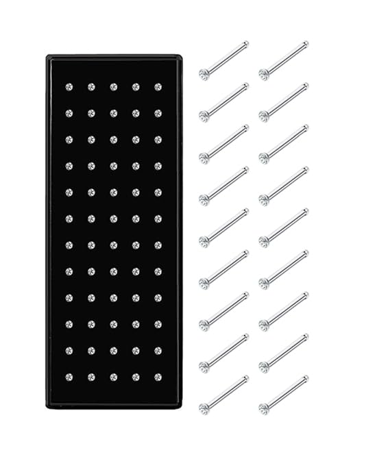 Jstyle 60 Pcs Hypoallergenic Stainless Steel Nose Studs for Women Men Sparkly CZ Small Nose Studs Rings Piercing Body Jewelry 1.5mm