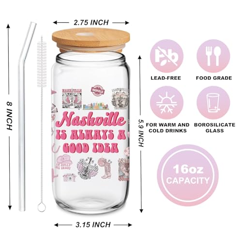 Nashville Gifts - Cute Pink Cups with Lids and Straws, 16 Oz Pink Tumbler for Women & Girls Birthday, Christmas, Bachelorette Party Favors - Image 3