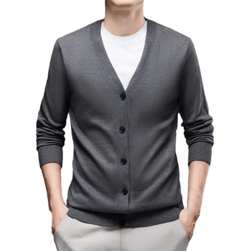 Solid Color Casual Simple V-Neck Vintage Single-Breasted Business Men's Sweater Cardigan
