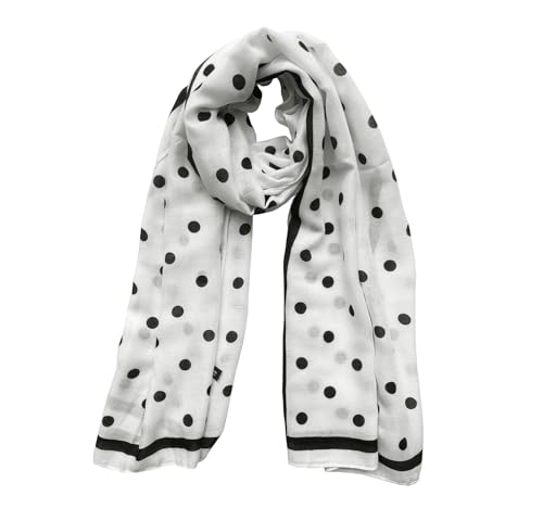 JERLA Women's Scarves Lady Light Soft Fashion Solid Scarf Wrap Shawl plaid scarf, Polka Dot White, L