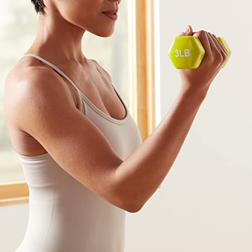 Amazon Basics Vinyl Hexagon Workout Dumbbell Hand Weight, 3 Pounds, Set Of 2, Citron #TOP4