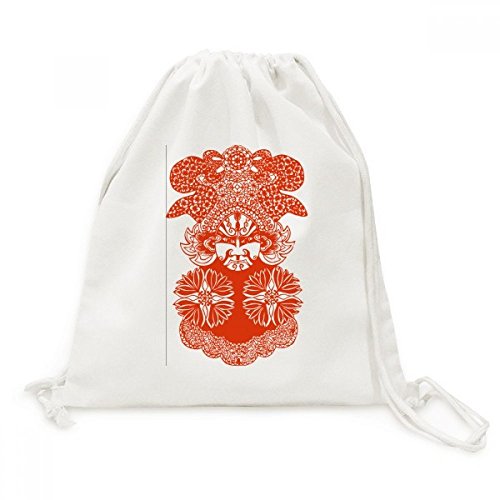 Masque Visage Rouge Opéra de Pékin sac à cordon en toile un cadeau idéal pour amateurs d'art