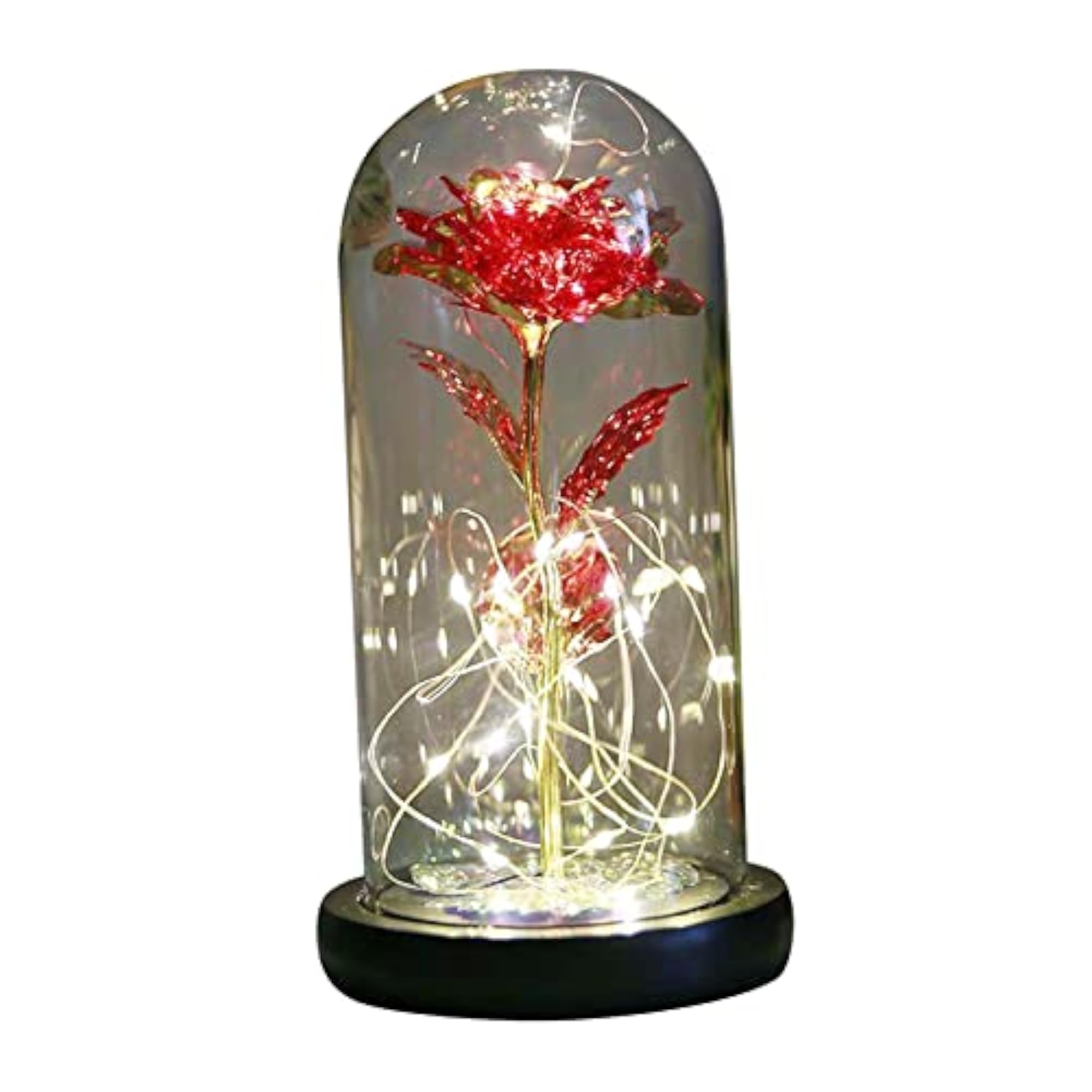 Galaxy Rose Flowers Forever in Glass Dome with Colorful LED Light