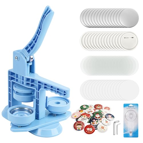 Happizza Button Maker Machine 58mm/2.25in Installation-Free DIY 58mm Blue Pin Badge Button Maker Press Machine Badge Punch Press with Free 30pcs Button Parts,Pictures,Circle Cutter