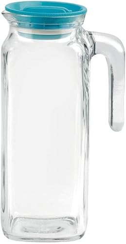 Bormioli Rocco Jarra Frigoverre de vidrio con tapa hermética verde azulado, 1 litro, jarra con sellado hermético, mango de boquilla fácil de verter