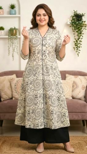 Image of CREATION & YOU Women Plus Size Cotton Printed Kurta with Pant Set | Work /Office Wear Kurta Set for Women