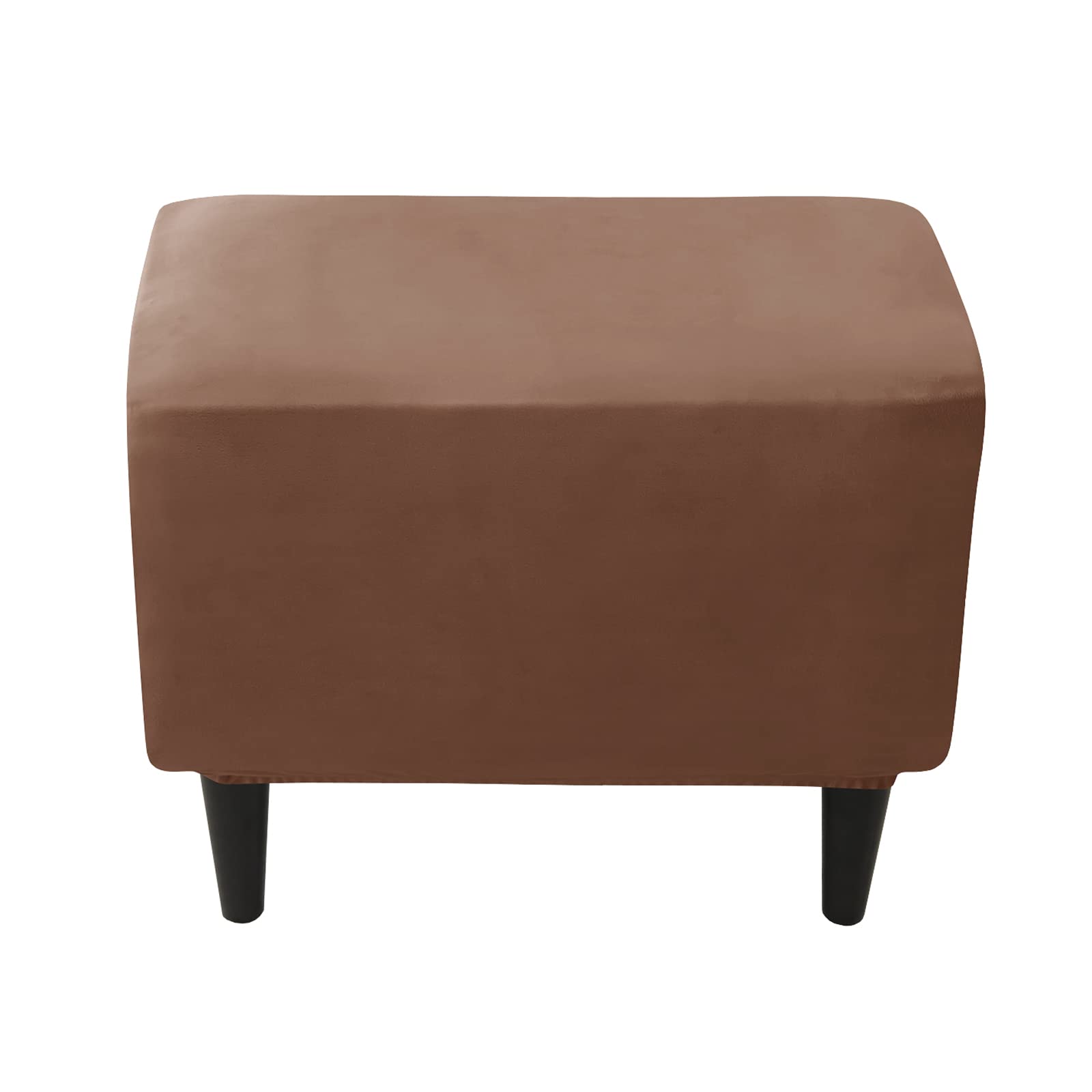 Jhld Deep Coffee Stretch Ottoman Cover Velvet, Footstool Protector Covers Rectangle Ottoman Slipcovers 1 Piece Storage Ottoman Slipcover Small For Dogs Cats -1 Piece