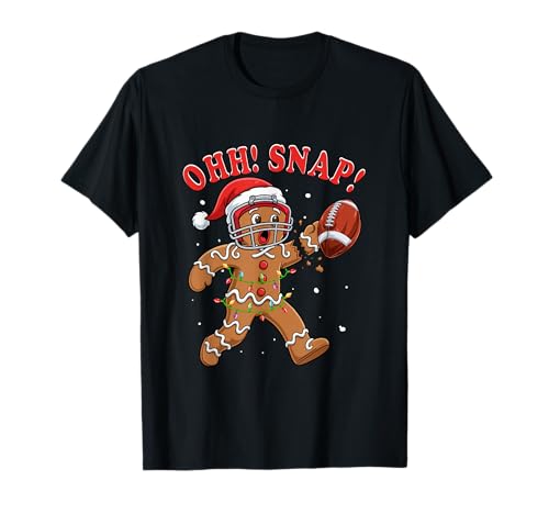 Snap Christmas Santa Gingerbread Playing Football Player T-Shirt