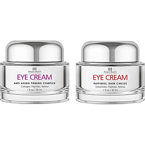 Botanic Hearth Under Eye Cream Anti Aging with Collagen, Peptides, Vitamin A & E (1 oz) and Eye Cream for Dark Circles (1 oz) Bundle