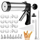 Churrera - Kit de acero inoxidable con 1 bolsa de tubería, 8 boquillas, 16 discos, cepillo y libro de recetas