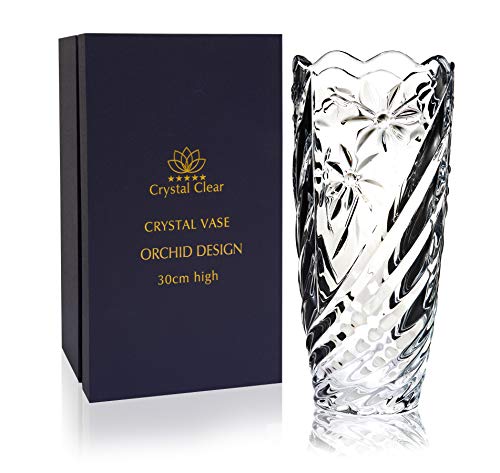 Elegante vaso floreale di alta qualità: tutti i lati e la parte inferiore del vaso hanno un design ispessito, rispetto al vaso ordinario più spesso e forte, con cristallo trasparente di alta qualità brillante senza piombo di design a orchidee, amore eterno, elegante e stabile