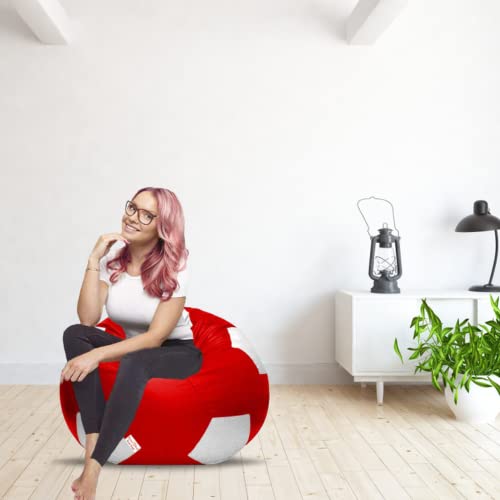 Image of RnS Rest 'n' Sleep - Filled Football Bean Bags with Filler, 3XL, White and Red with 1 Year Warranty