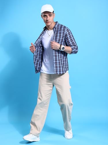Image of The Indian Garage Co Men's Checkered Slim fit Casual Shirt Blue