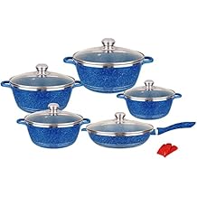 Pots And Pans Sets, Nonstick Cookware Sets Granite Cooking Pots And Pans With Glass Lids,Marble Coated Aluminium Home Kitchenware With Saucepans,Frying Pan,Stock Pot,10 Piece, Blue Variety Pack
