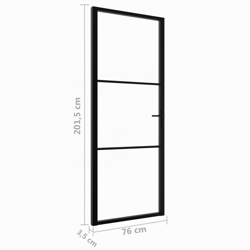 Porte Intérieure en Verre ESG et Aluminium - Vitrée pour Cuisine et Salle de Bain - 76x201,5 cm - Noir
