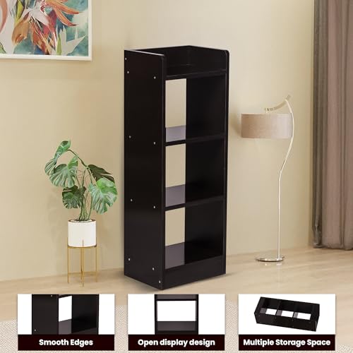 Image of YESMOM YOVA Interior 3 Layer Engineered Wood Multipurpose Rack Bookshelf Storage Organizer Stand Modern White Bookshelf Storage for Home Organization. (Black)