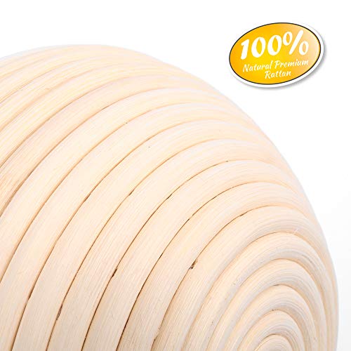 Pack de 2 canastas de pan Banneton de 22cm en ratán natural con tela de lino 4